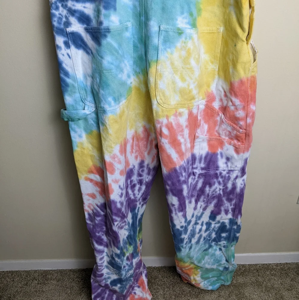 Dolls Kill rainbow tie dye plus size overalls - Picture 5 of 7